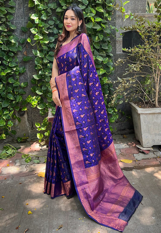 Violet Sita Banarasi Silk Copper Zari Woven Saree