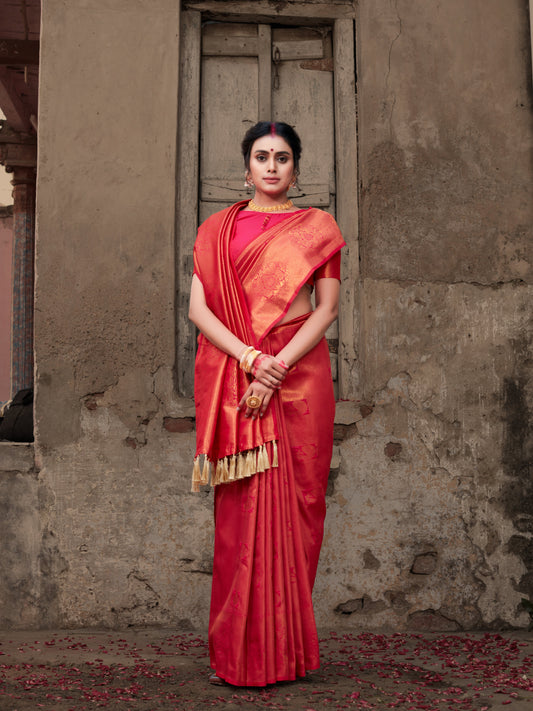 Pure Kanjeevaram Silk Mahalaxmi Neon Pink Saris & Lehengas