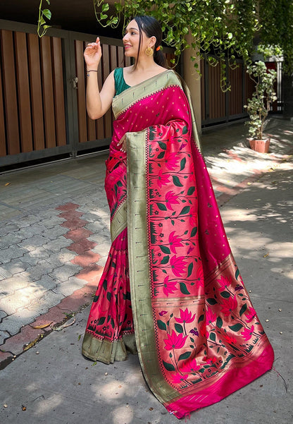 Pink Titli Royal Paithani Silk Zari Woven Saree Party wear Saree