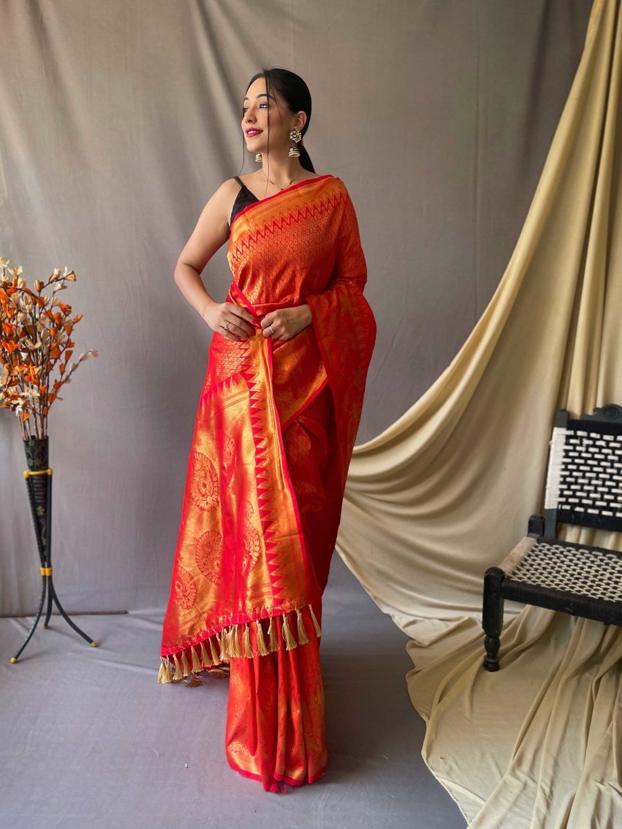 Pure Kanjeevaram Silk Woven Saree Red Saris & Lehengas