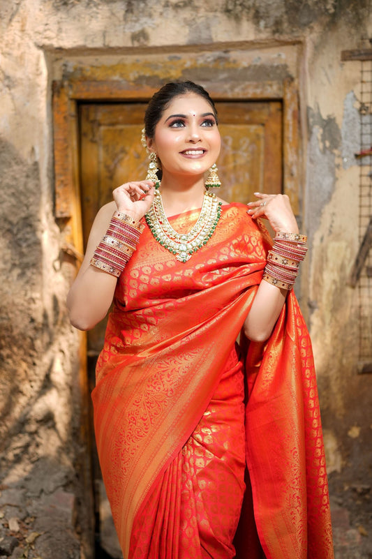 Vrushali Kadam in Pure Kanjeevaram Silk Woven Saree Red Saris & Lehengas