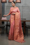 Pink Devika Tussar Silk Copper Zari Woven Saree