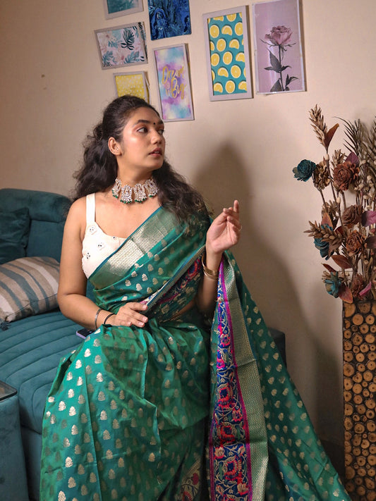 Banarasi Soft Silk Woven Saree Rama Saris & Lehengas