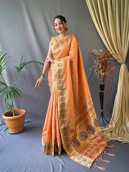 Paithani Silk Vol. 3 Woven Saree Pastel Peach Saris & Lehengas