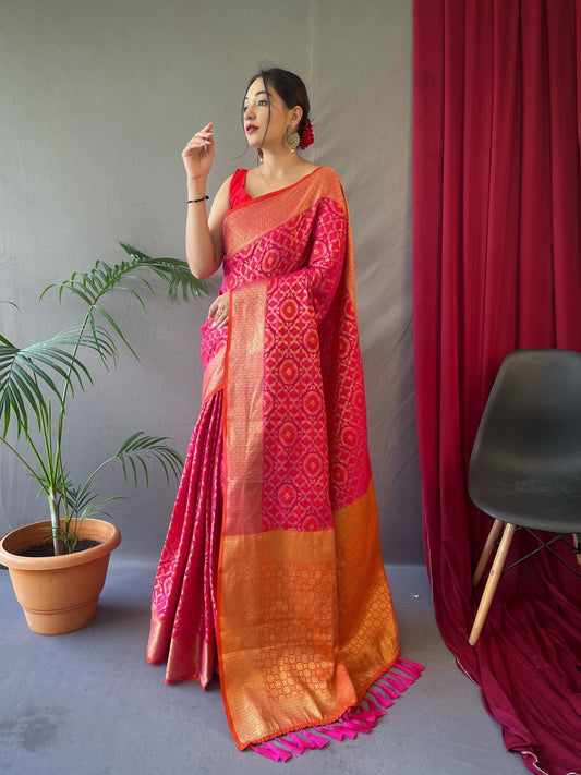Patola Silk Woven Vol. 5 Contrast Pink with Orange Saris & Lehengas