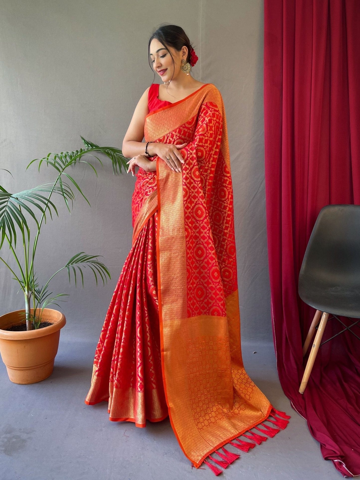 Patola Silk Woven Vol. 5 Contrast Red with Orange Saris & Lehengas