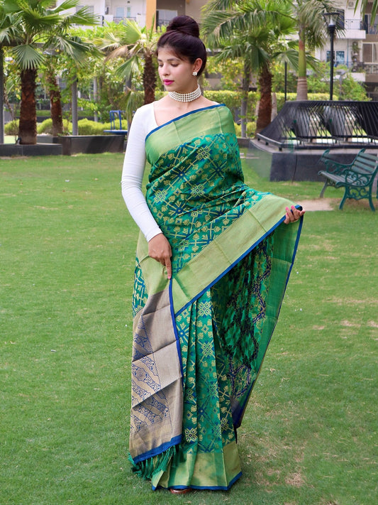 Patola Silk Woven Vol. 6 Contrast Green with Blue Saris & Lehengas