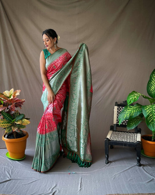 Pure Kanjeevaram Meenakari Woven Red Saris & Lehengas