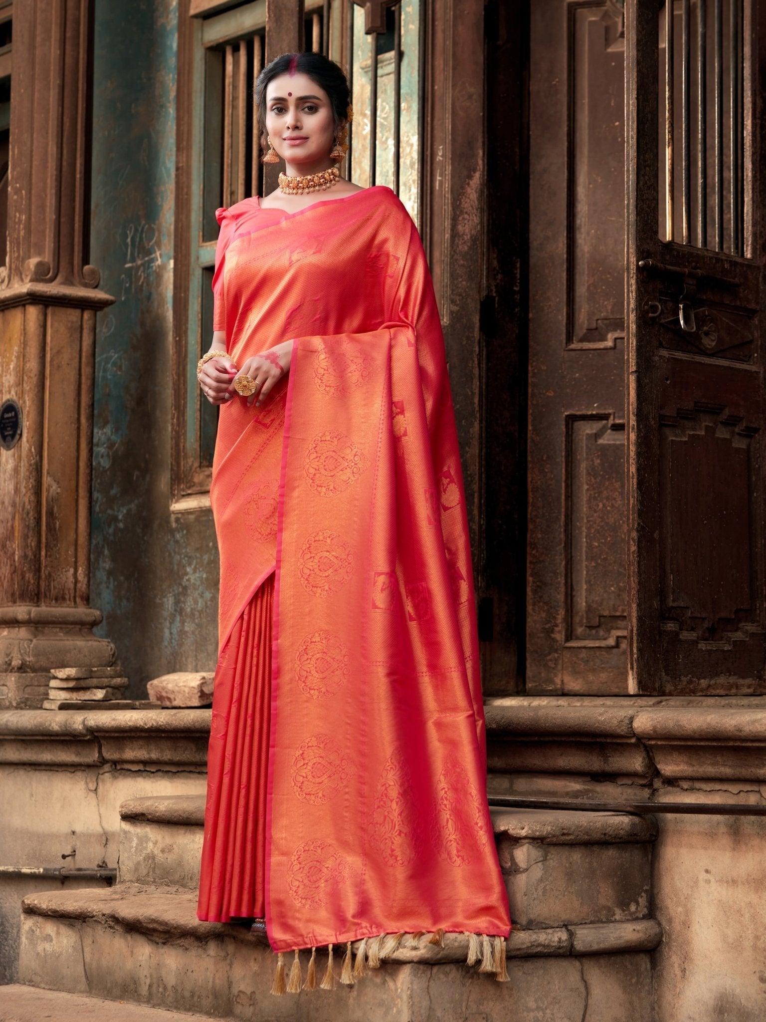 Pure Kanjeevaram Silk Mahalaxmi Pink Saris & Lehengas