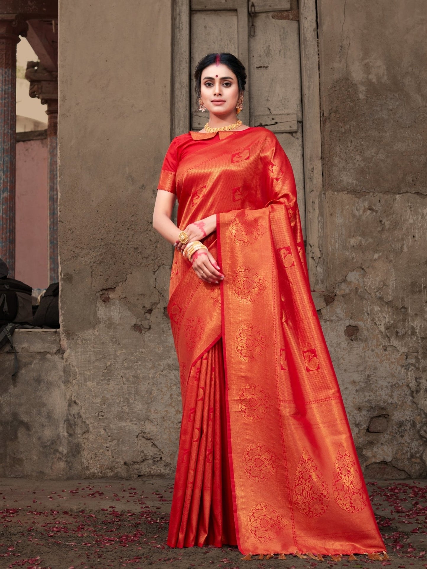 Pure Kanjeevaram Silk Mahalaxmi Red Saris & Lehengas