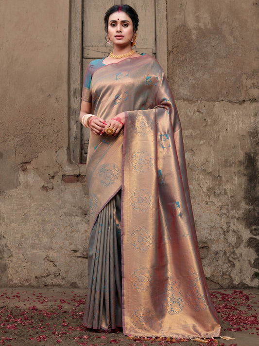 Pure Kanjeevaram Silk Mahalaxmi Metallic Blue Saris & Lehengas