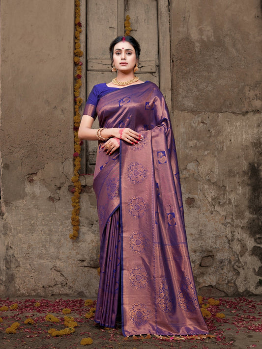 Pure Kanjeevaram Silk Mahalaxmi Violet Saris & Lehengas