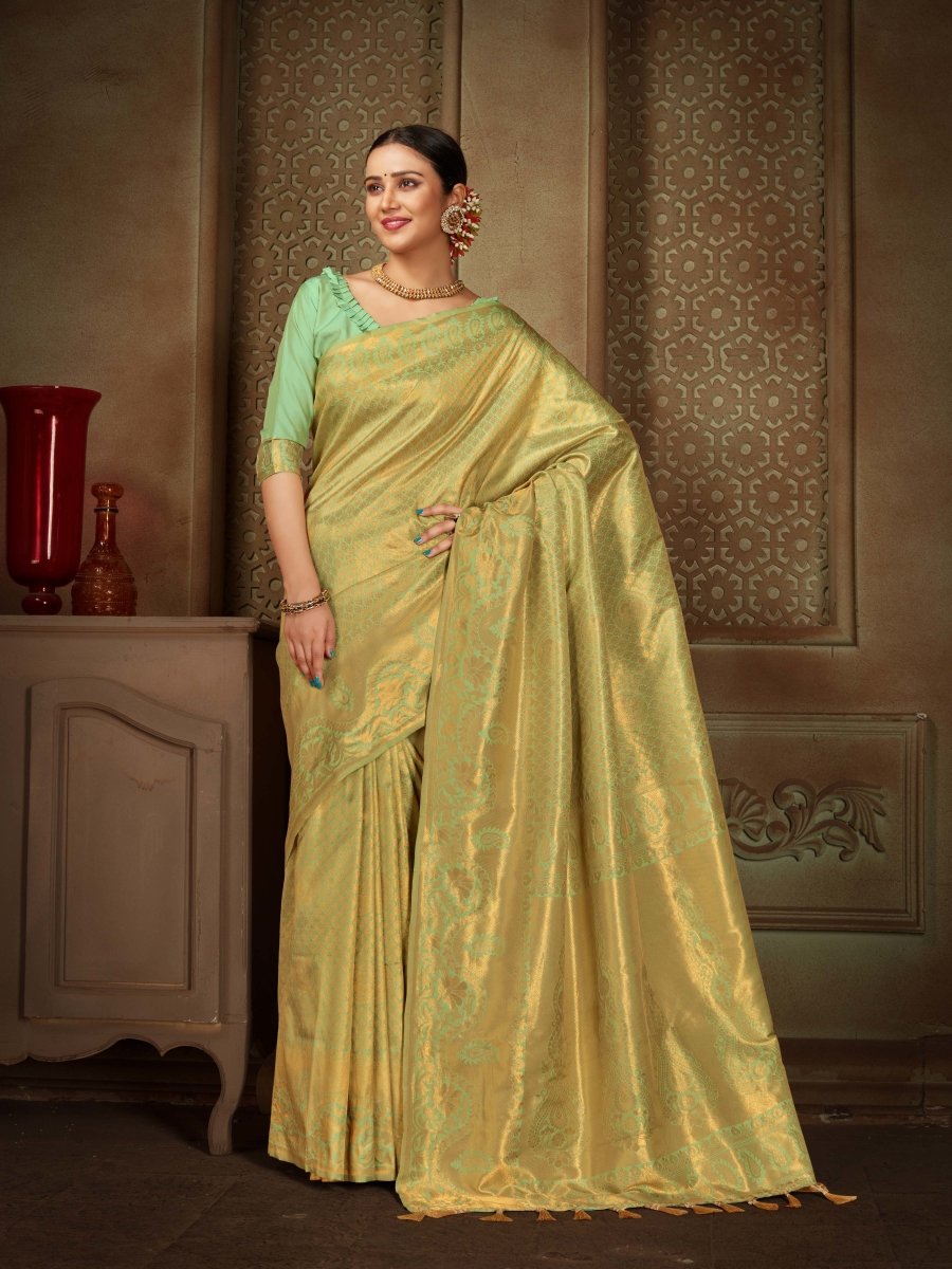 Pure Kanjeevaram Silk Maharani Light Green Saris & Lehengas