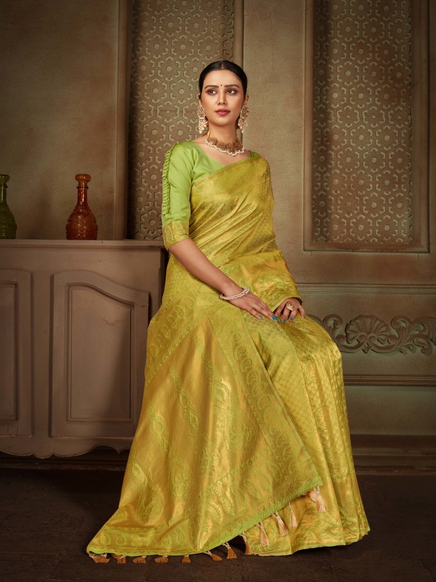 Pure Kanjeevaram Silk Maharani Parrot Green Saris & Lehengas