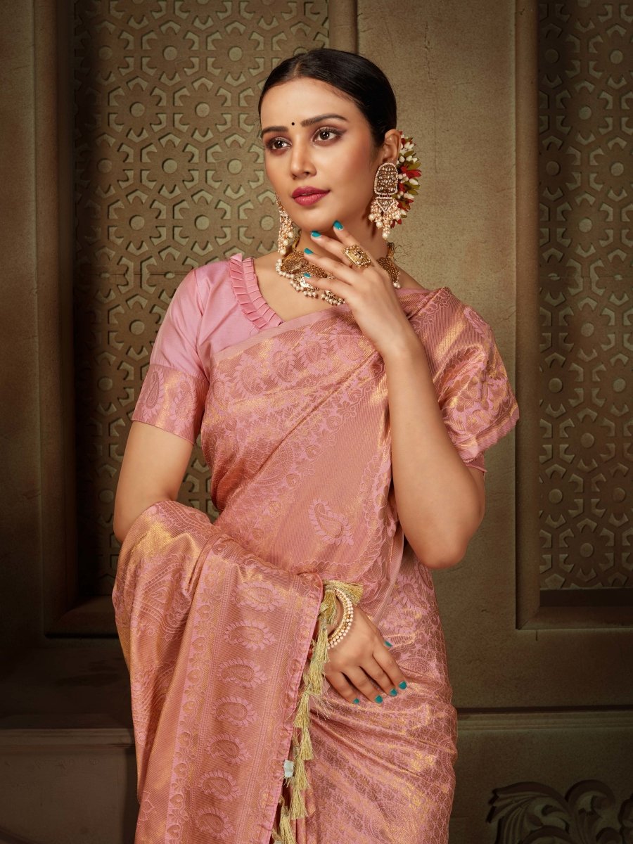 Pure Kanjeevaram Silk Maharani Pastel Pink Saris & Lehengas