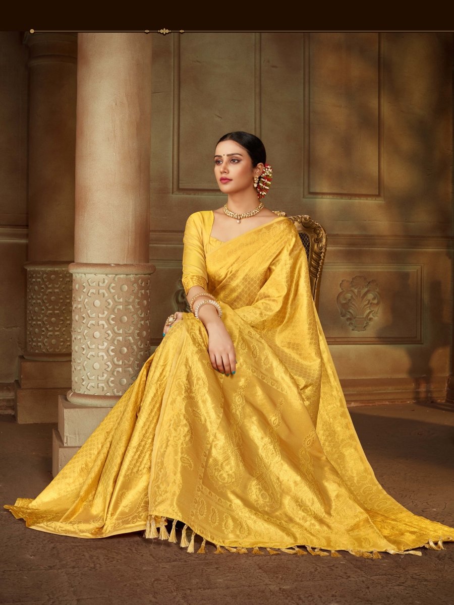 Pure Kanjeevaram Silk Maharani Yellow Saris & Lehengas
