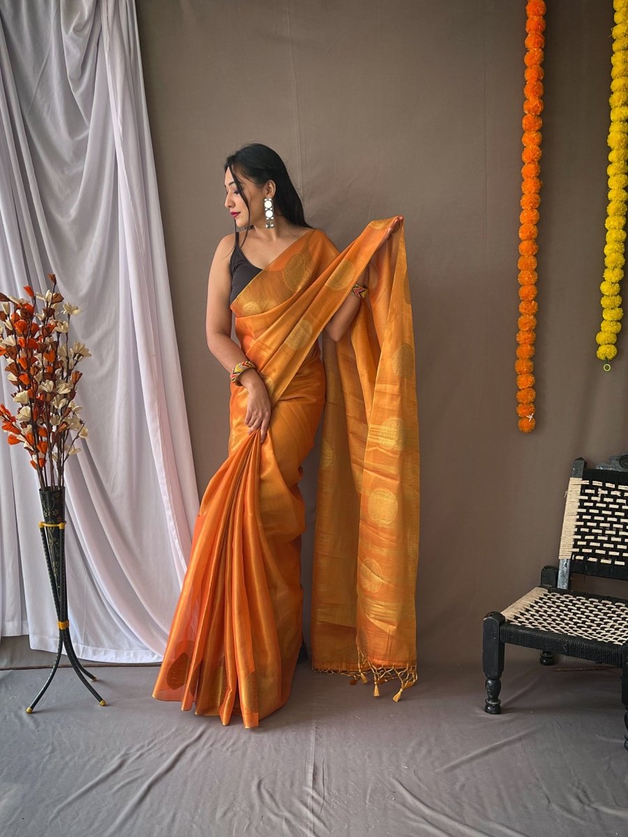 Tissue Woven Silk Halloween Orange Saris & Lehengas